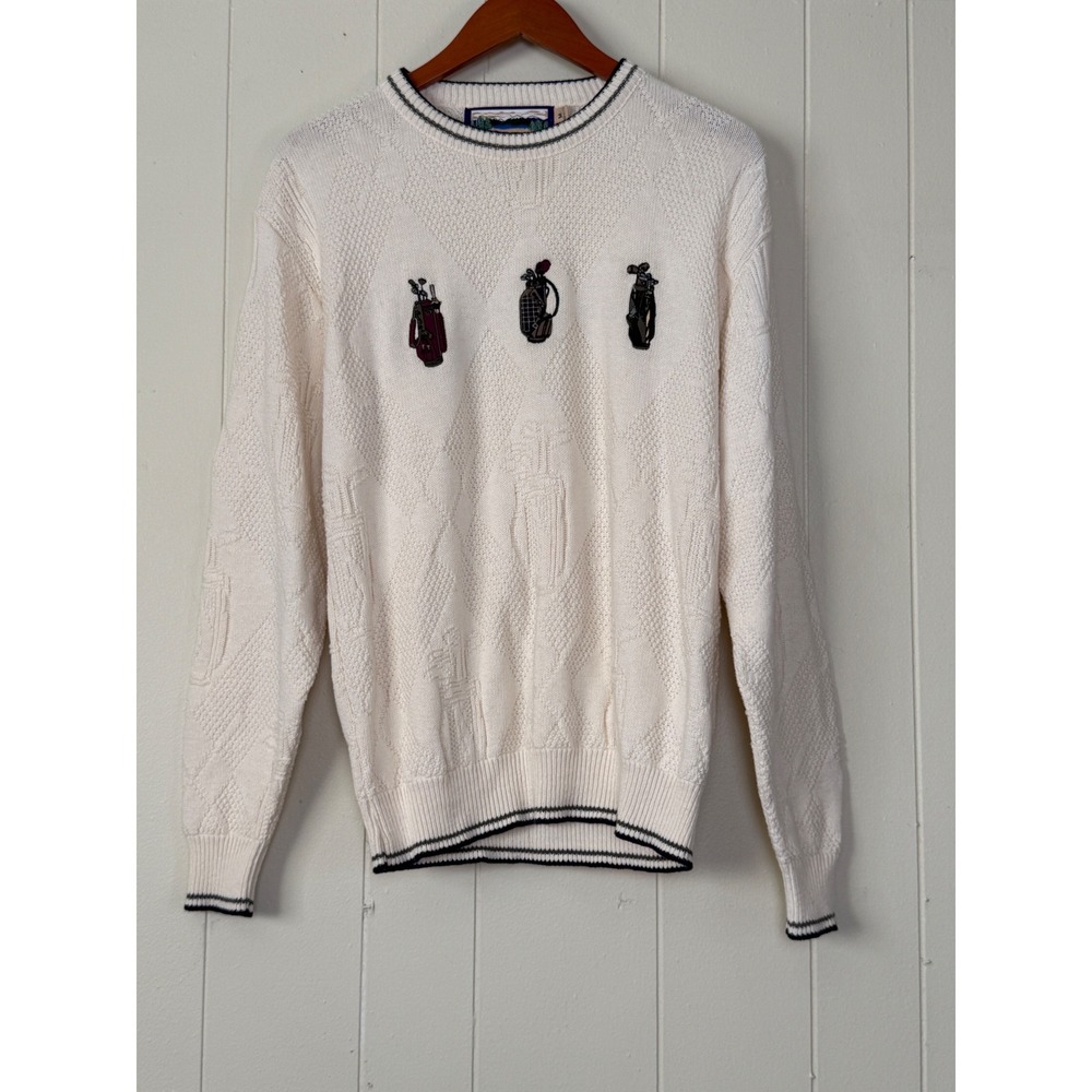 Vintage Shenandoah Mens 90s Embroidered Chunky Knit Sweater M Preppy Oldmoney